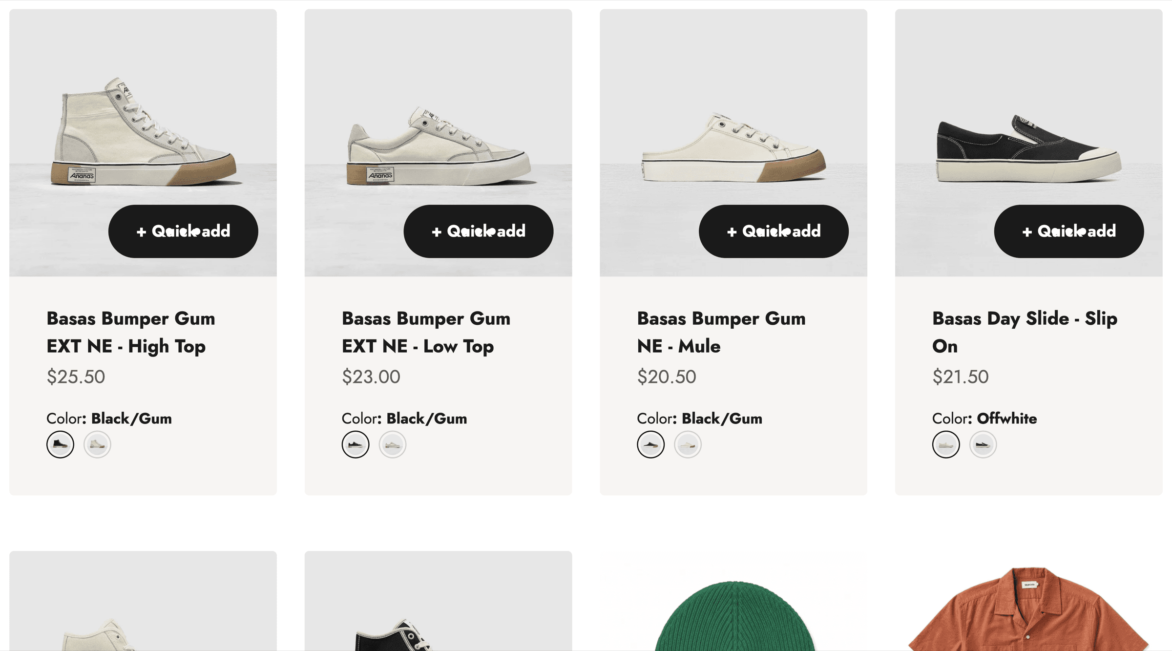 A Shopify collection grid displaying AWE swatches beneath product cards